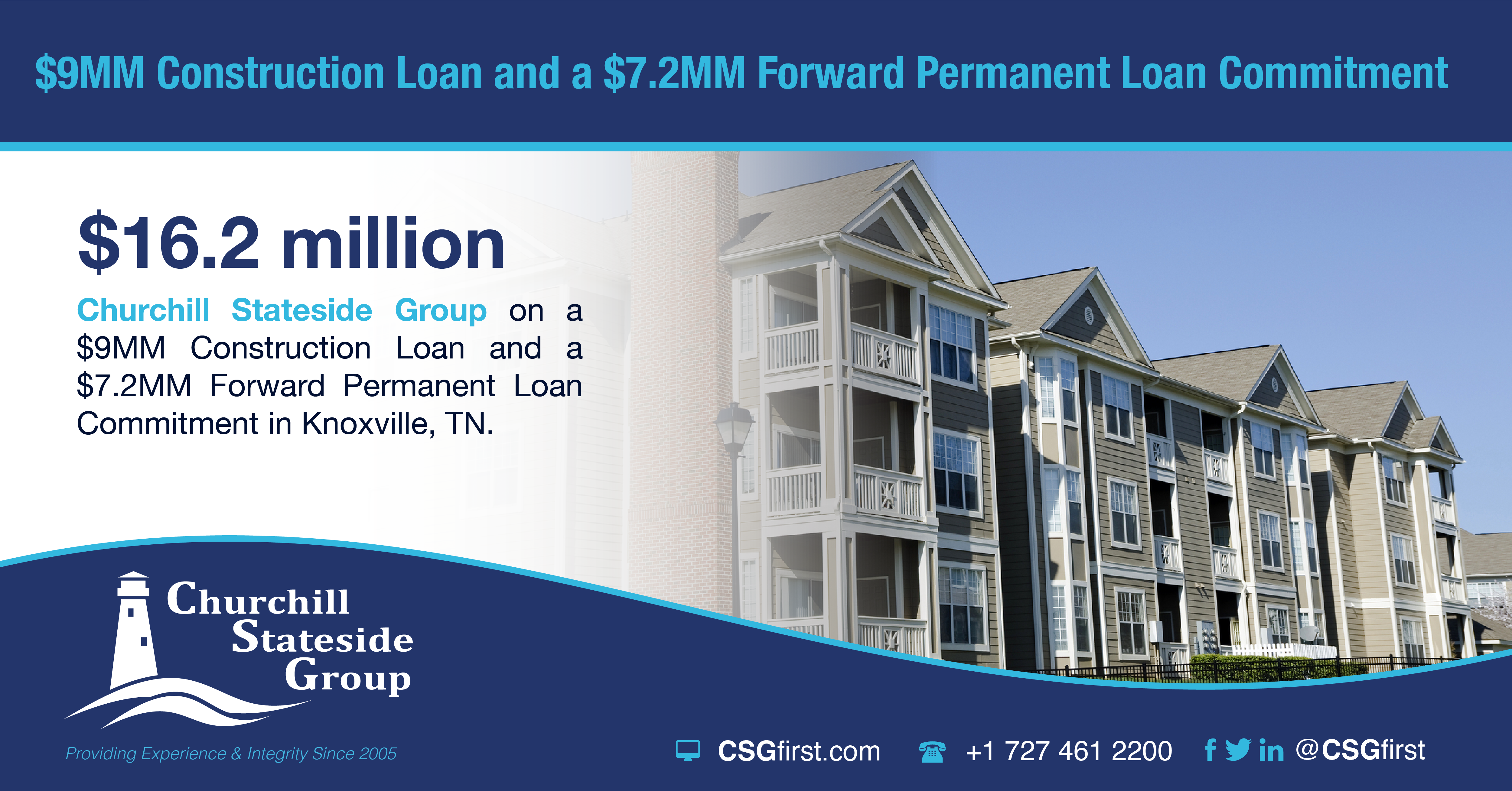 Churchill Stateside Group Closes on a $9MM Construction Loan and a $7.2MM Forward Permanent Loan Commitment in Knoxville, TN.