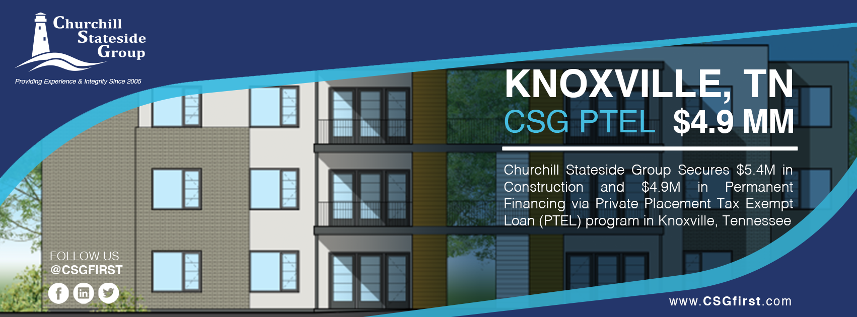 Churchill Stateside Group Secures $5.4M in Construction and $4.9M in Permanent Financing via Private Placement Tax Exempt Loan (PTEL) program in Knoxville, Tennessee